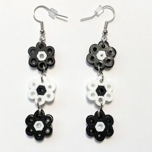 Flower Chain Perler Bead Earrings Black/White. New